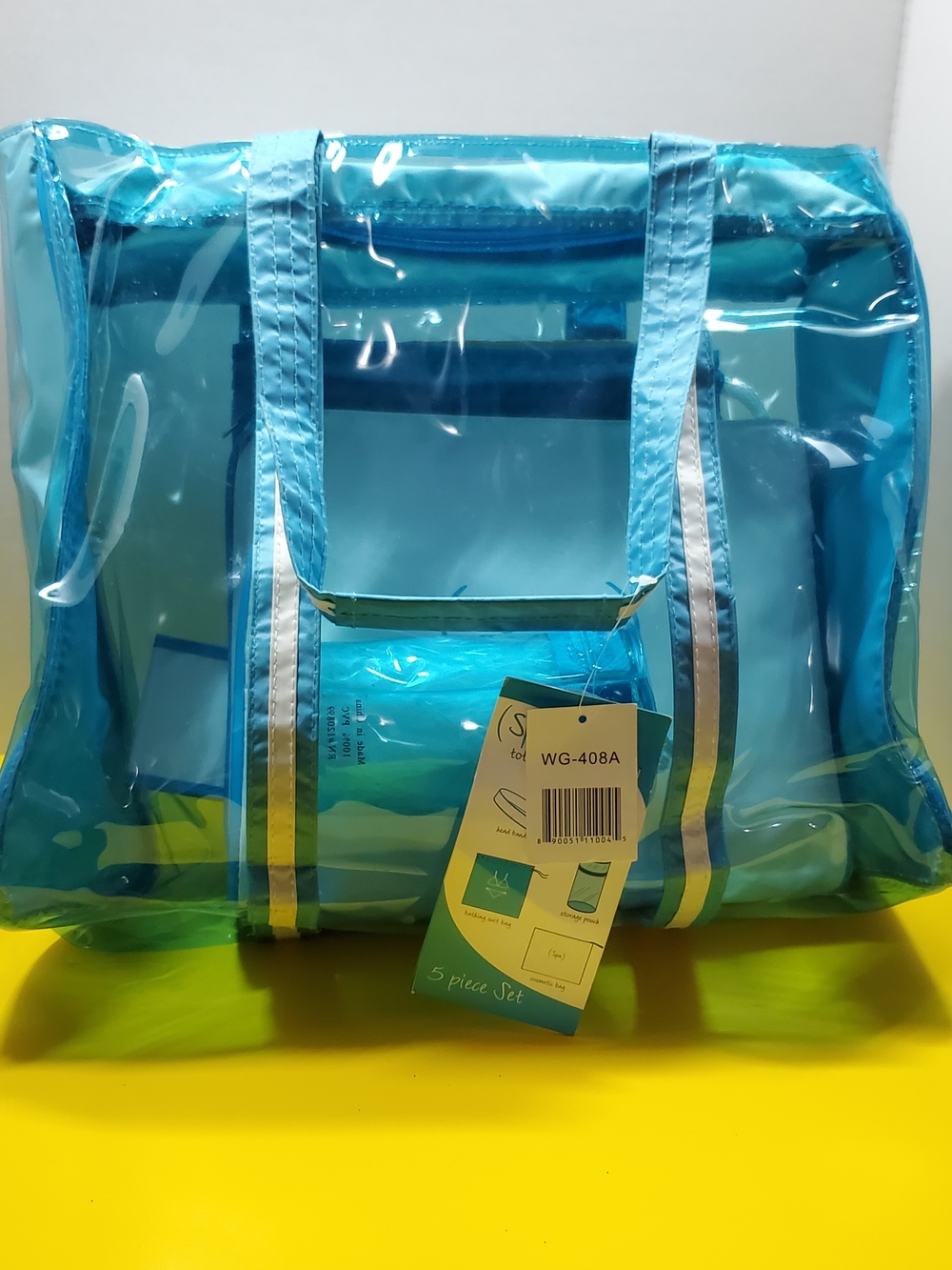 Blue Clear PVC Tote Bag - Lightweight Spa, Beach & Travel Tote